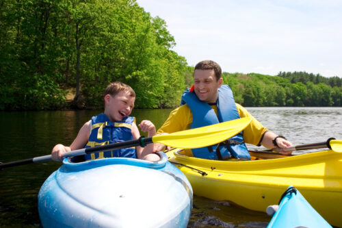 Father and son kayaking